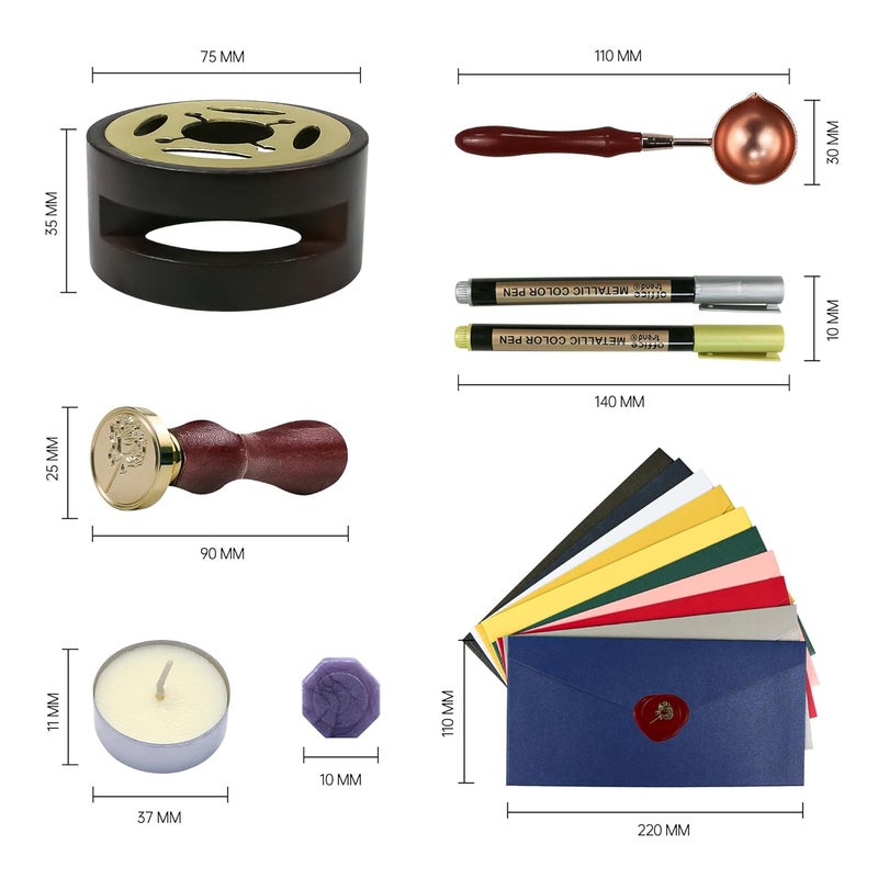 TRINIDa Wax Seal Kit, Premium Wax Seal Stamp Kit with 24 Colors 624 Pcs Beads, Metallic Pens, Warmer, Spoon and Tea Candles for Wedding Invitation, Letter Envelope, Gift Cards & DIY Crafts - Image 5